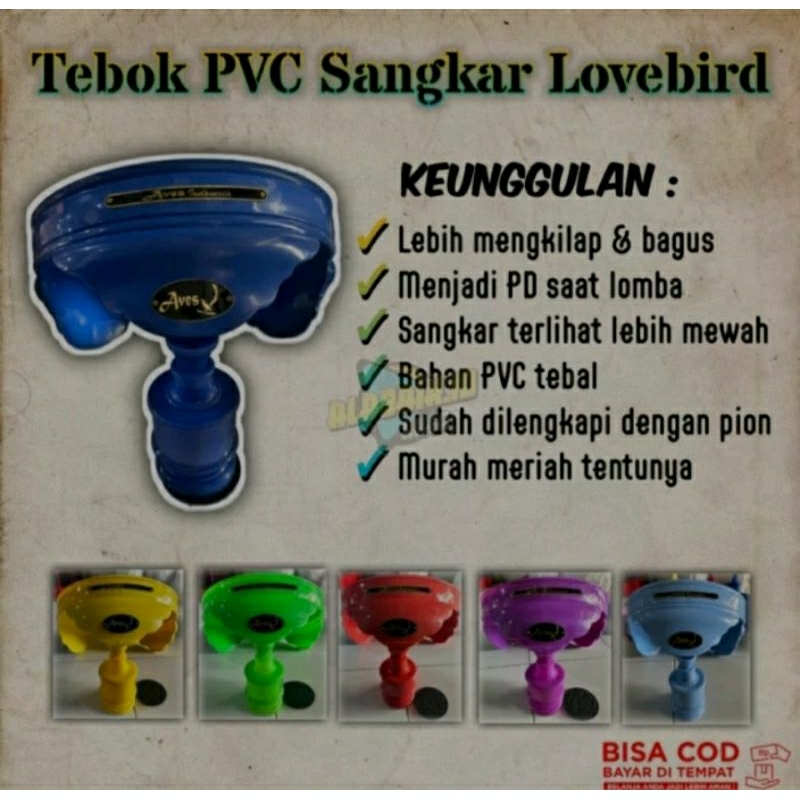 Tebok PVC Plus Pion Sangkar Lovebird Anti Pecah Merk Aves