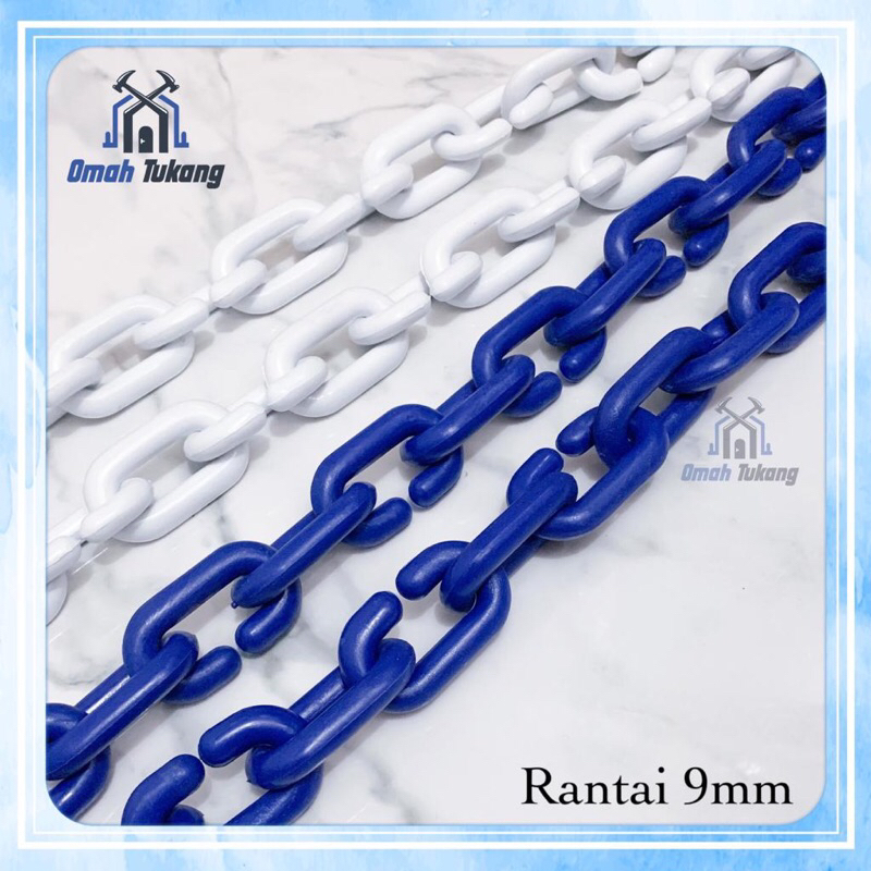 Rantai Plastik 9mm Hitam Biru Putih Silver / Rantai Baju / Rantai PVC / Rantai Tebal
