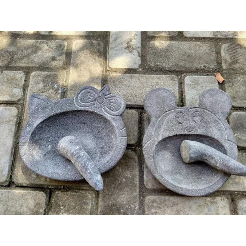 Cobek batu asli Cobek karakter set