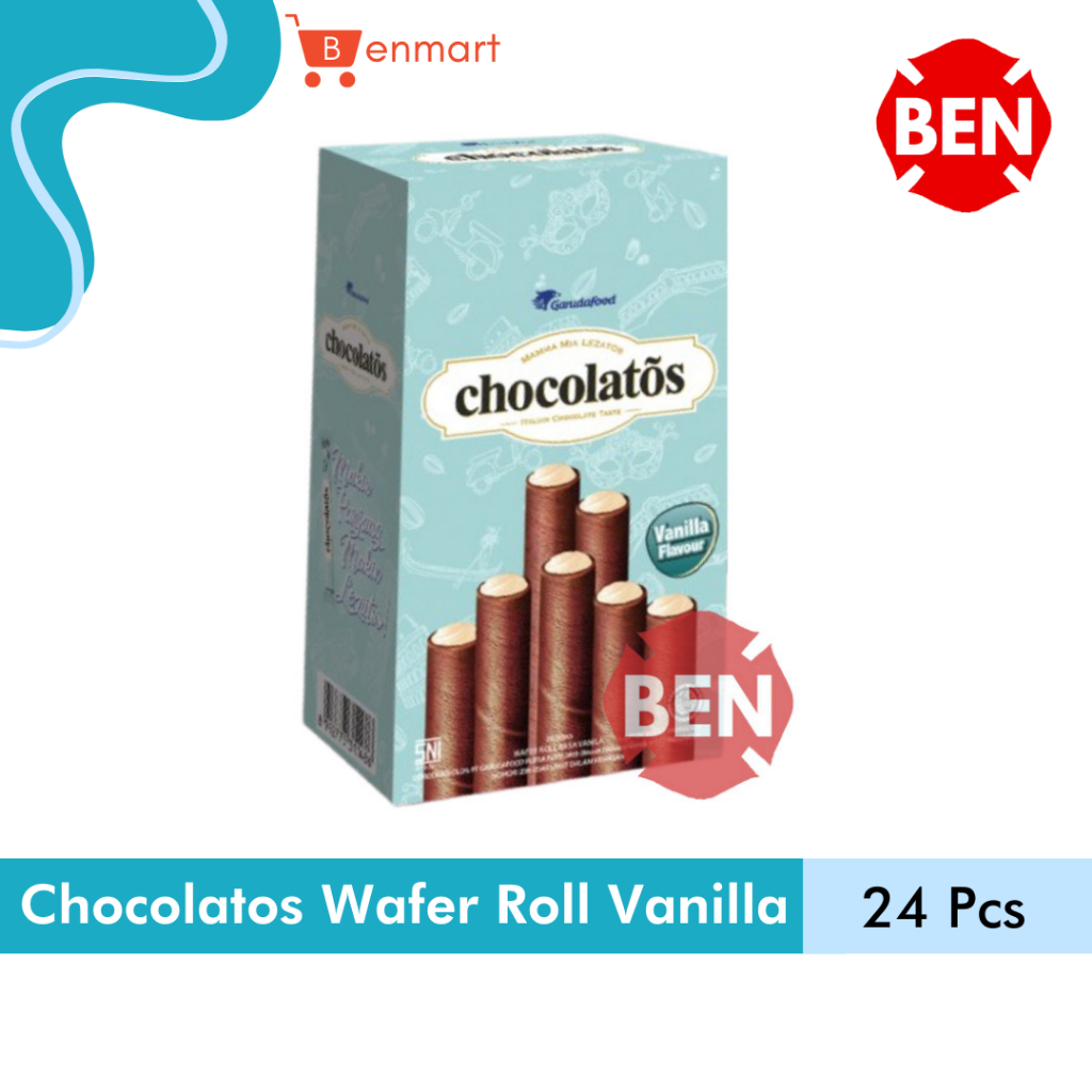 

Chocolatos Wafer Roll VANILLA 1 Box 24 Pcs Coklat Cokelat Vanila 1000