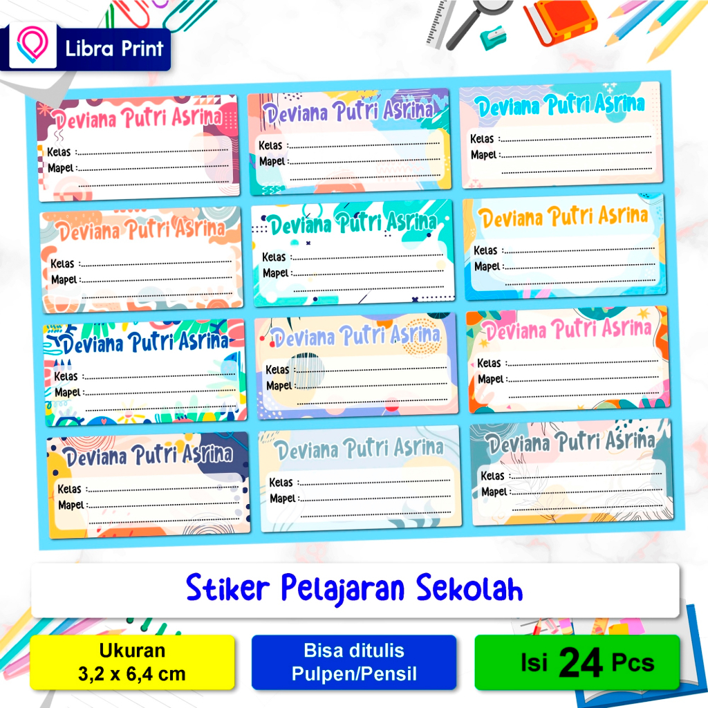 

Cetak/Print Stiker Label Buku Pelajaran Sekolah Motif - Isi 24 Pcs