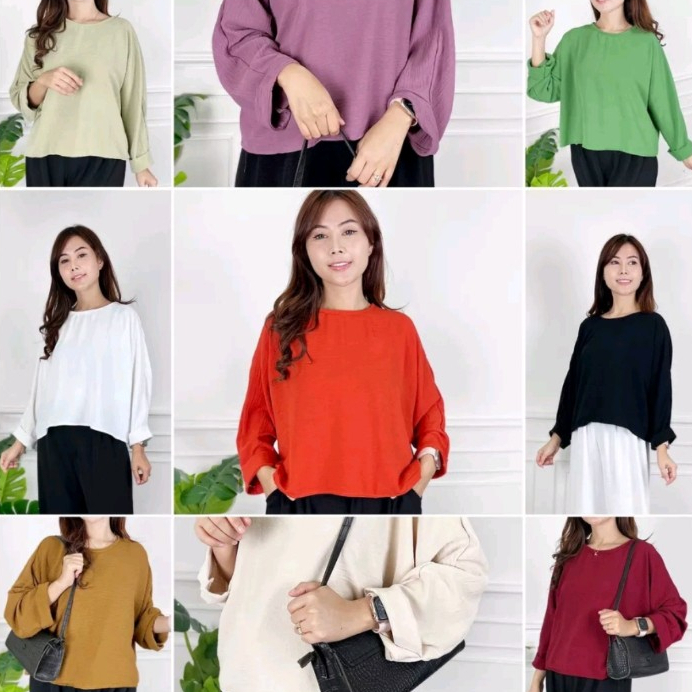 Kaos Crinkle Airflow / Atasan Crinkle Airflow / Crop Oversize Batwing Blus