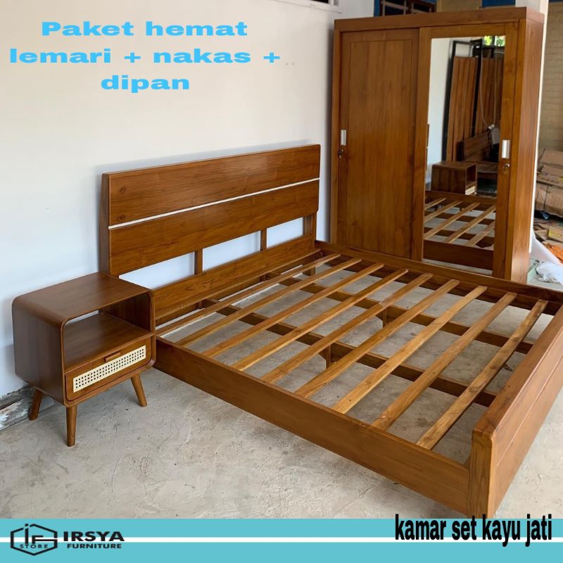 Kamar Set Minimalis Kayu Jati - Set Kamar Tidur Full Jati - Kamar Set Murah