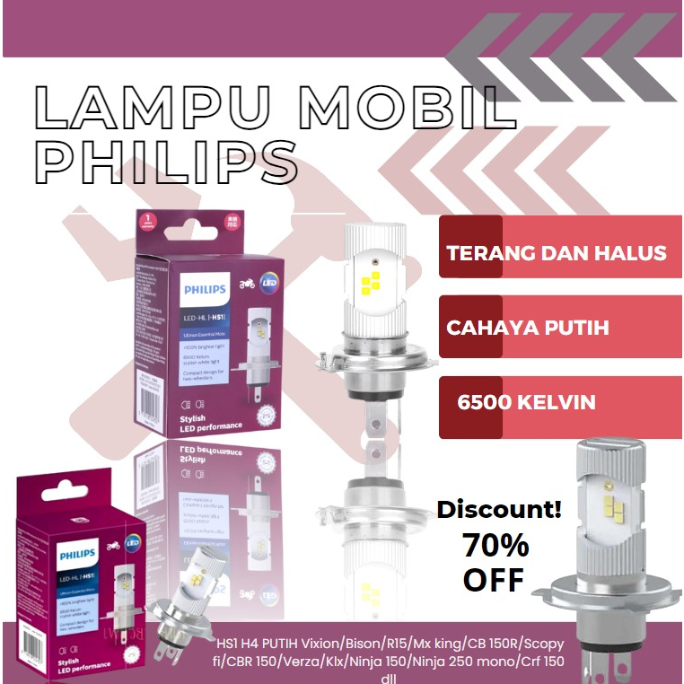 LED-HL HS1 PHILIPS LAMPU DEPAN MOTOR HSI H4 LED-HL M5 PUTIH H4 AES VIXION BYSON R15 VERZA CB150R KLX