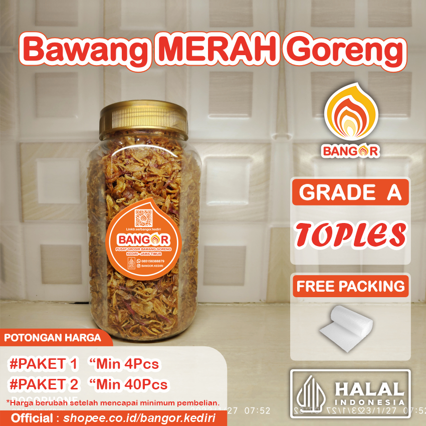 

MERAH-A [ TOPLES ] Bawang Merah Goreng / Brambang Goreng, Grade A, Toples