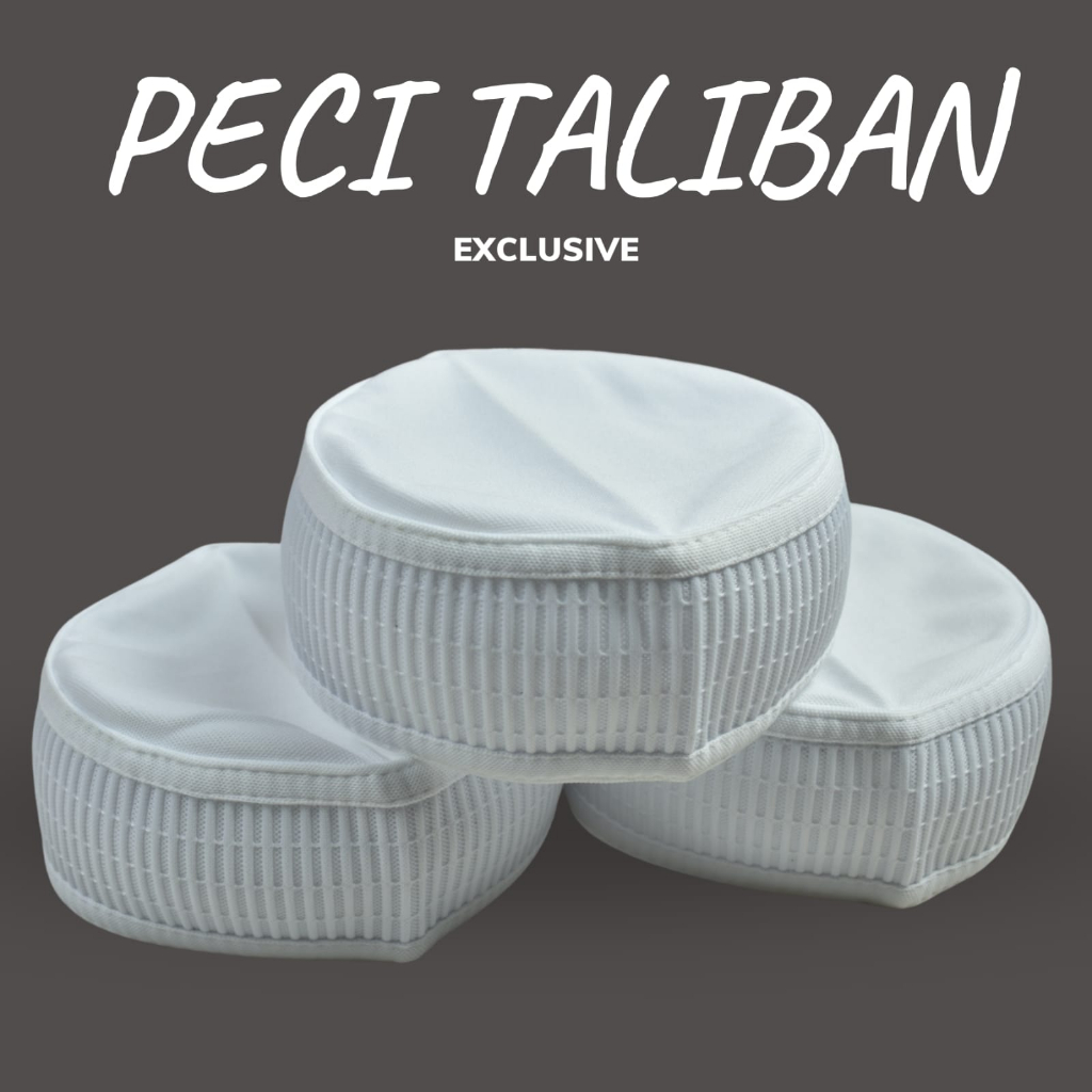 Peci kopiah talibann putih polos motif vertical harga terjangkau kualitas bagus ukuran dewasa