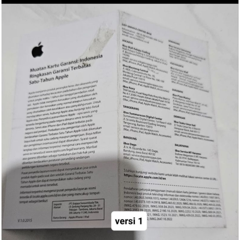 kartu garansi apple ibox / digimap / blibli gdn