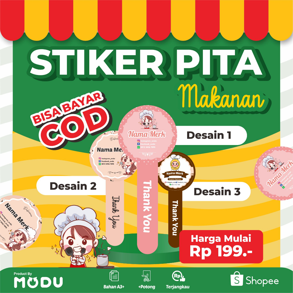 

STIKER SEGEL PITA MAKANAN FREE DESAIN CUSTOM TEXT FULL COLOUR