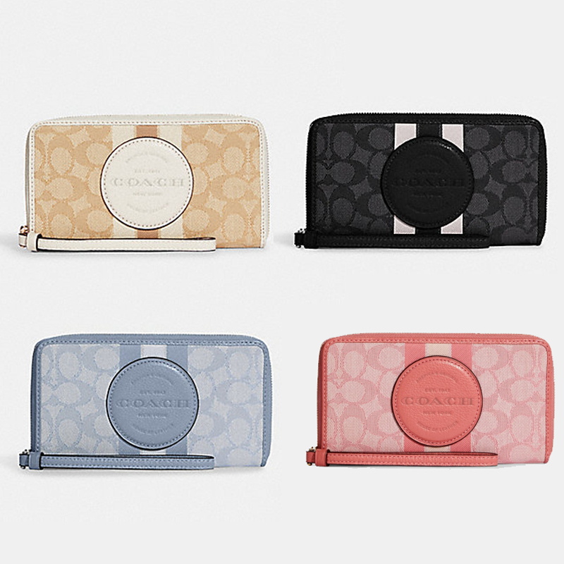 Coach Dempsey Large Phone Wallet Di Signature Jacquard With Stripe Dan Coach Patch Taffy