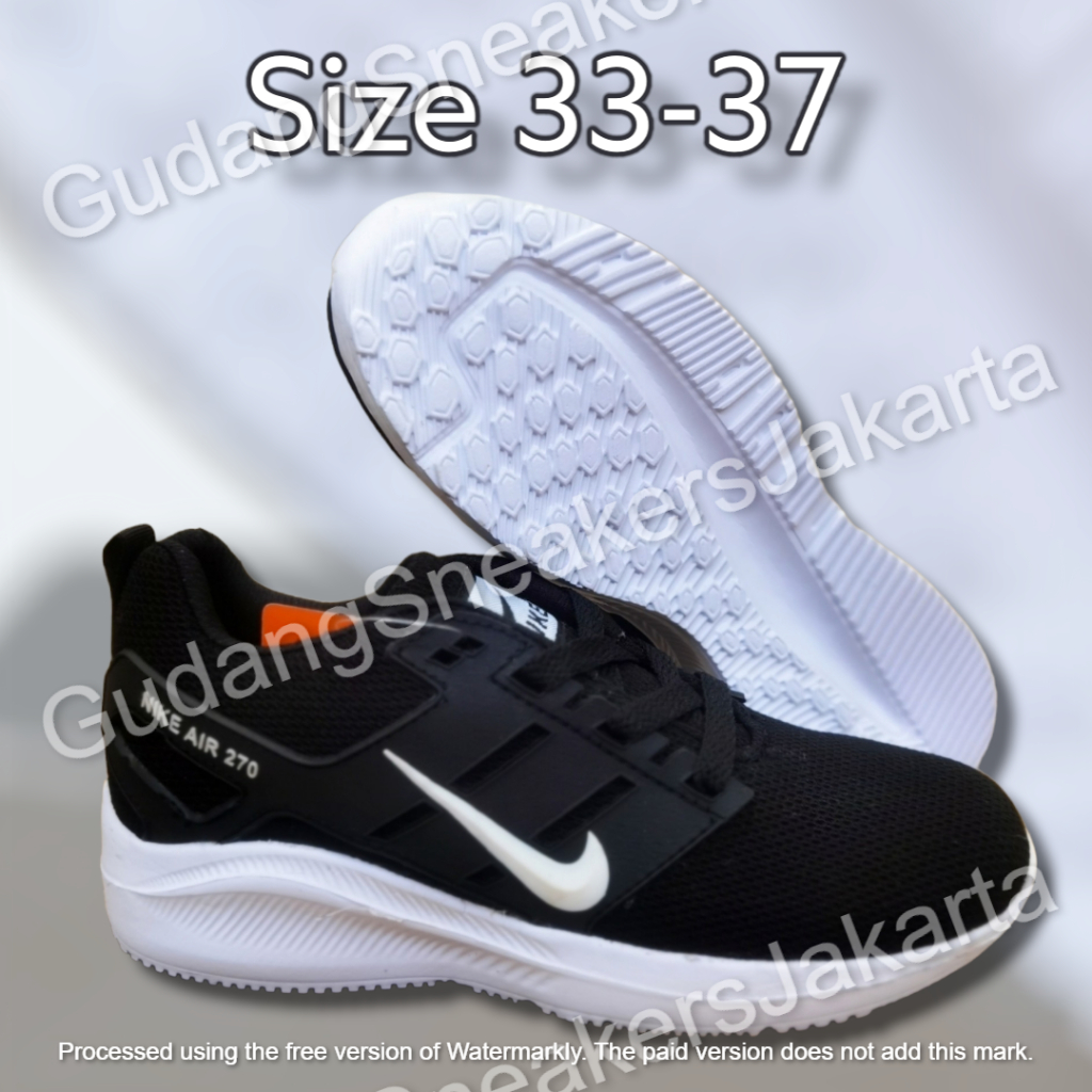 sepatu anak kids sneakers sekolah nike running  tali black white hitam putih cewek cowok 33-37