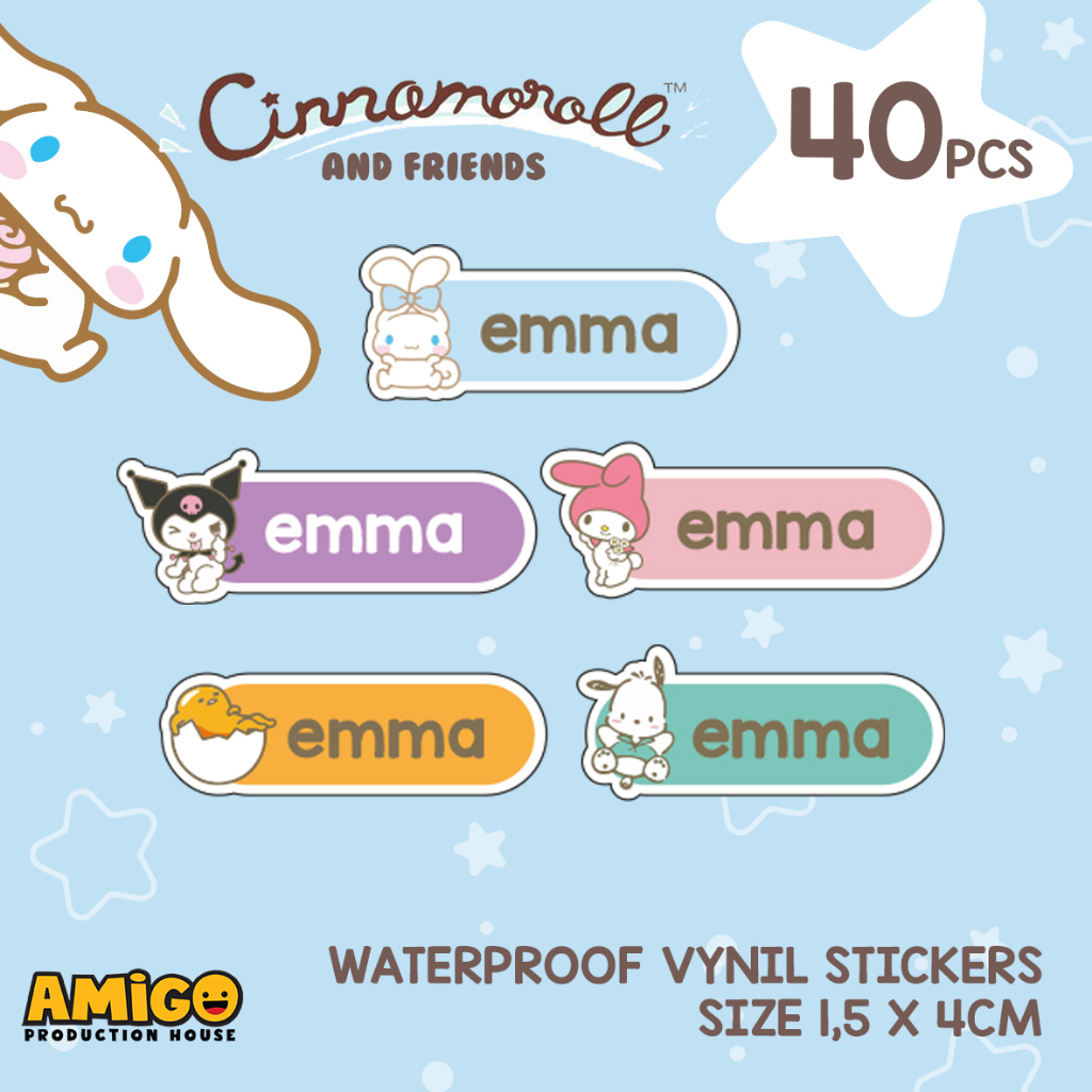 

Sticker Nama Sanrio Label Alat Tulis Anak ATK Cinnamoroll Kuromi My Melody Gudetama Dinosaurus Barbie Lotso Stiker waterproof vinyl anti air