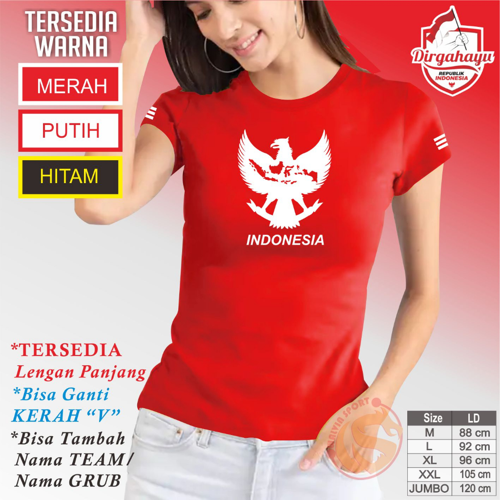 Baju Tujubelasan Agustus Kaos Senam Wanita Pendek Merah Putih Garuda