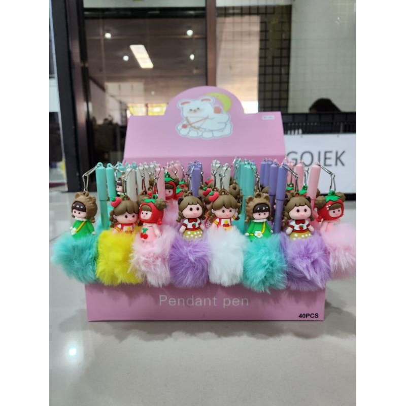 

Pen pulpen gel gantung boneka cewek pom-pom bulu lucu