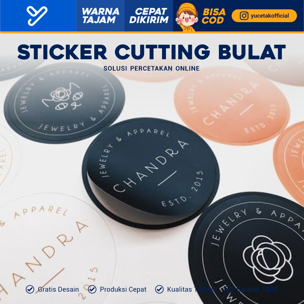 

YUCETAK - STICKER CUTTING BULAT CHROMO 1 HARI JADI CETAK STIKER CROMO / LABEL BULAT LABEL NAMA LABEL MAKANAN TOPLES KEMASAN BOTOL MINUMAN