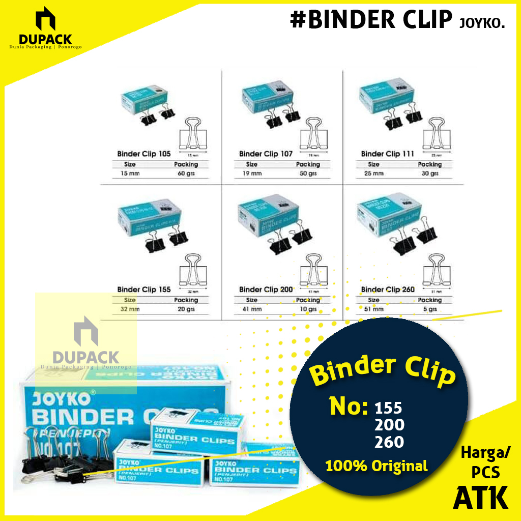 

Binder Clip Penjepit Kertas Joyko 155 200 260 Hitam Original