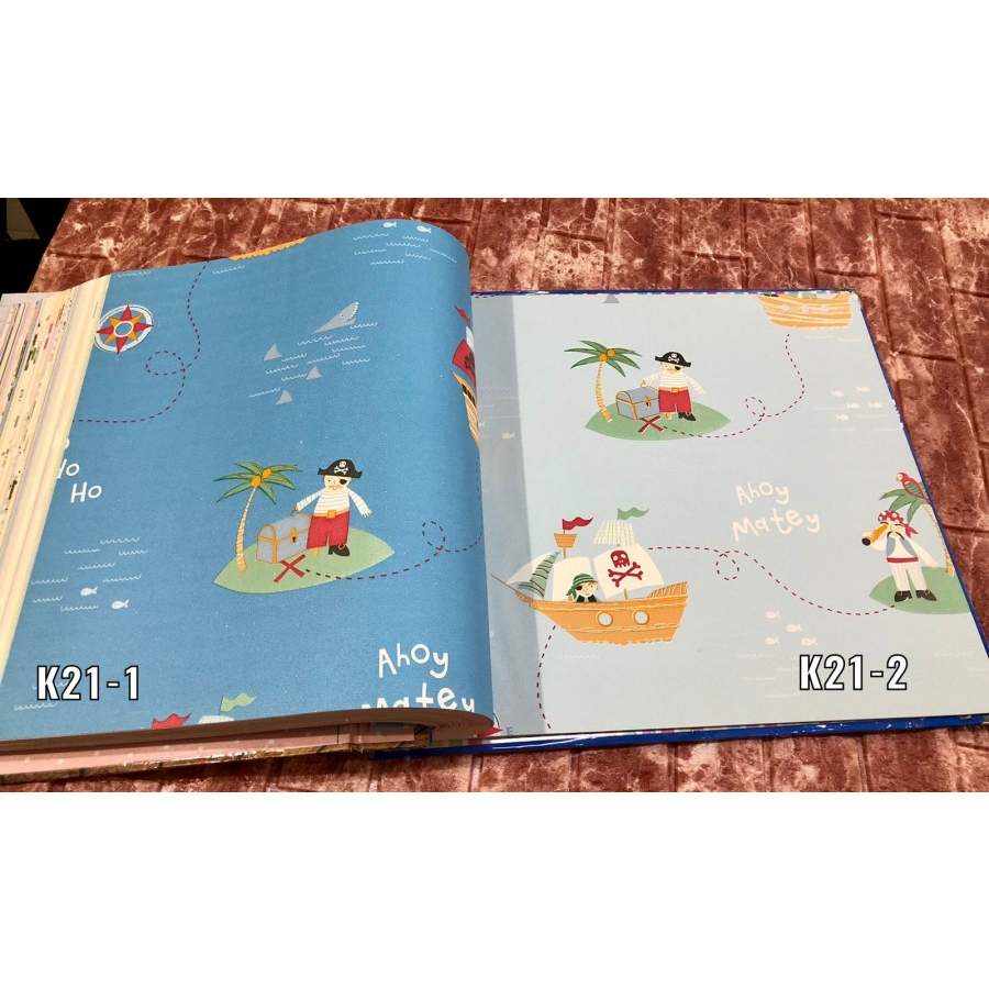 Wallpaper Dinding Anak Motif Perahu Bajak Laut Biru KS
