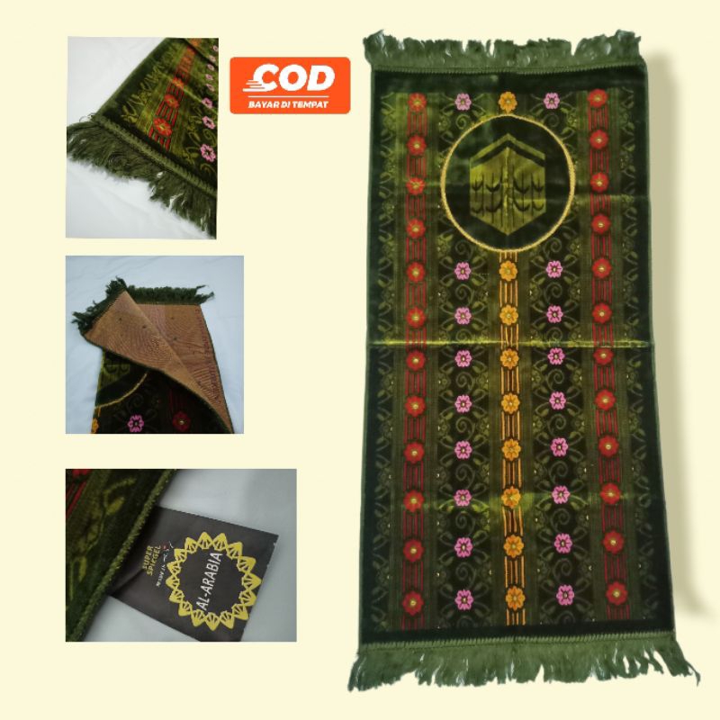 Sajadah Turki Berbulu Halus Tebal Warna Hijau Motif Bunga