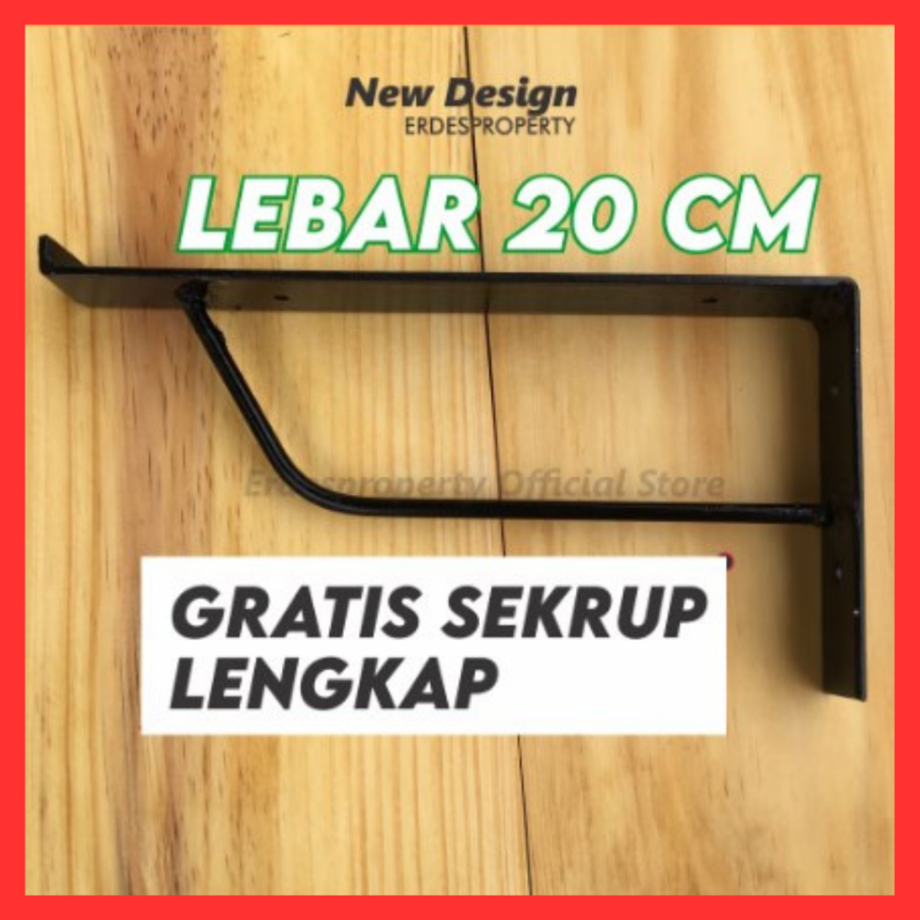 Siku Papan Bracket Besi Ambalan Dinding Siku Besi Lebar Extra 20 CM FREE SEKRUP