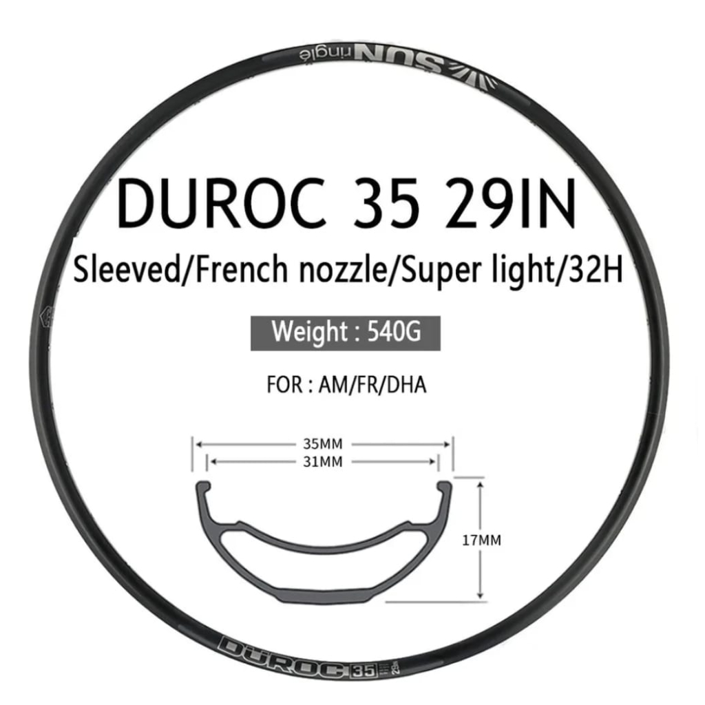Rims Velg Rim 29 Sunringle Sun Ringle Duroc 35 Alloy presta 32H 29er 1 Pc sepeda DH AM Enduro