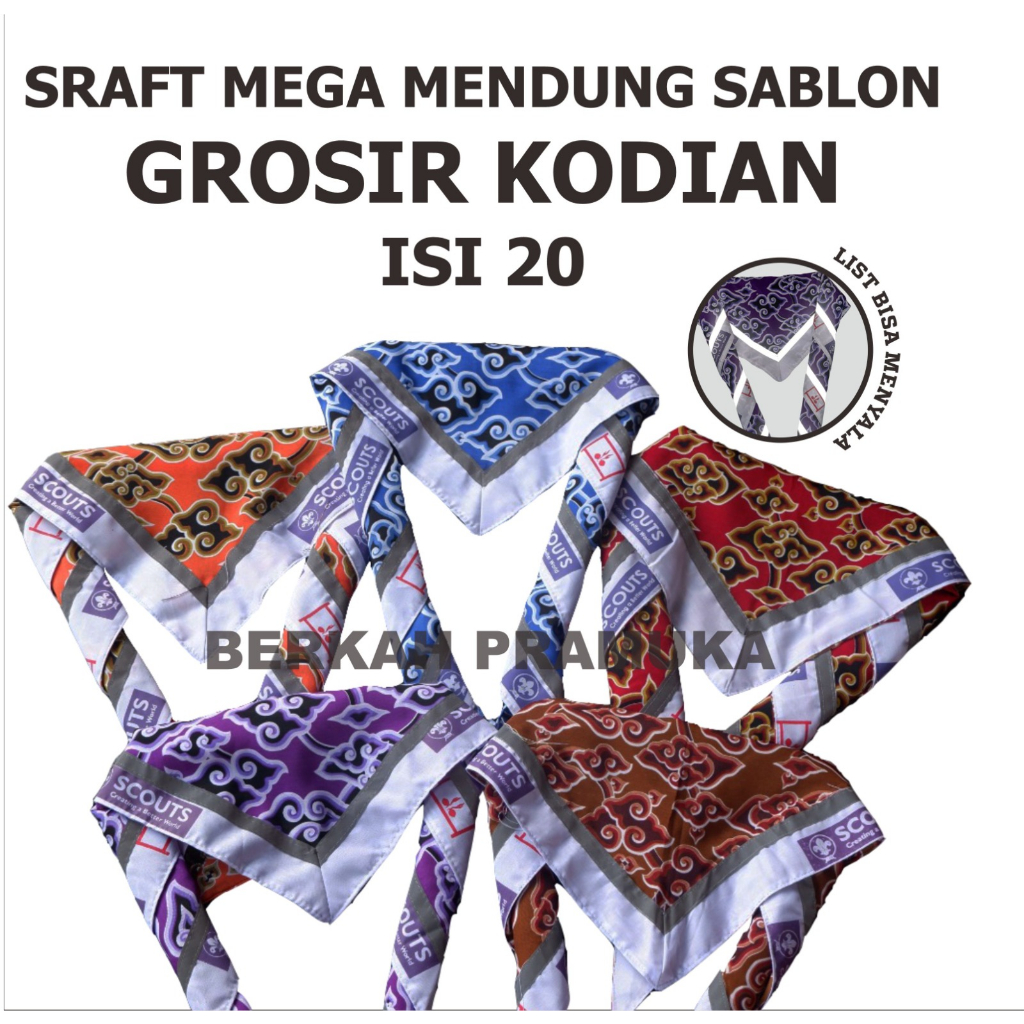 SCARF PRAMUKA Batik Mega Mendung KODIAN 1KODI Sablon Scout isi 20 biji