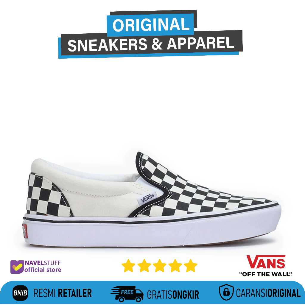 VANS Slip On Comfycush Chekerboard Black White Original BNIB Resmi (PT.Navya)