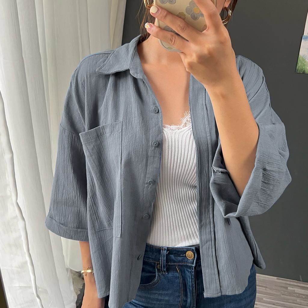 Mela Crop - Kemeja Wanita Crop Linen Crinkle Premium