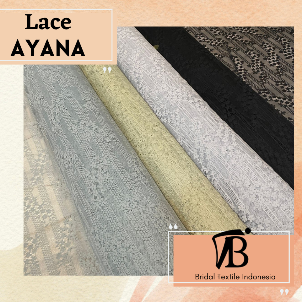 Bahan Kain Brokat Brukat Lace Vintage Ayana Motif Bunga Warna Hijau Sage Green