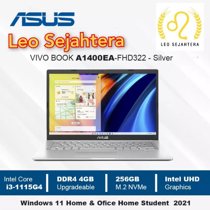 Asus core i3 A1400EA ram 4gb 8gb 12gb SSD 256GB 512gb Layar 14 FHD Windows 11 office ori garansi res