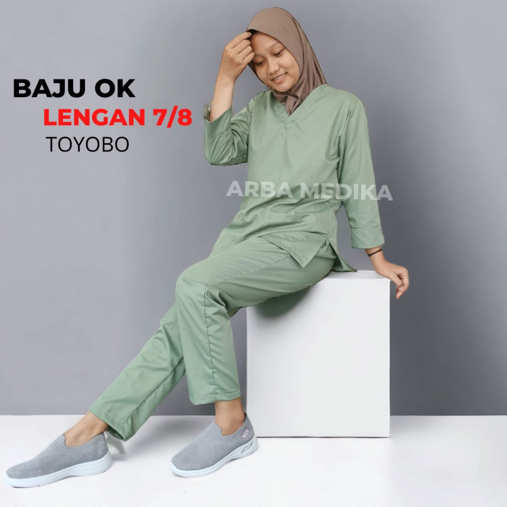 Baju OK Lengan 7/8 One set Jaga Perawat Nakes BahanToyobo