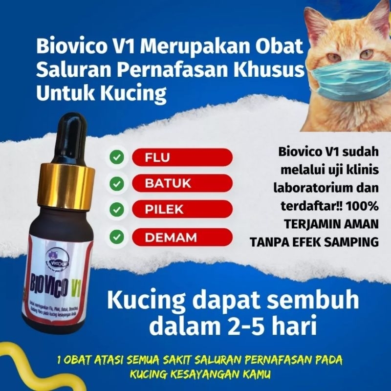 Obat Flu Kucing Antibiotik Pernafasan Kucing Flu BIOVICO V1 Obat Pilek Batuk Kitten Demam Anak Kucin