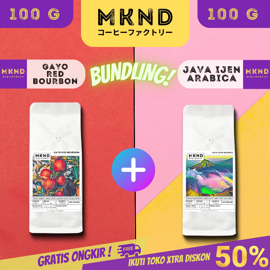 

MKND® BUNDLING HEMAT 2X100 KOPI ARABIKA ACEH GAYO RED BOURBON GRADE 1 SINGLE ORIGIN + KOPI ARABIKA JAVA IJEN BLUE MOUNTAIN NATURAL GRADE 1 PROMO DISCON | BIJI BUBUK | SINGLE ORIGIN | PREMIUM COFFE | ROASTED BEANS | MANUAL BREW | COFFE ROASTERY