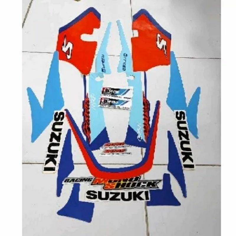 striping bodi set Suzuki satria 2 tak lumba biru putih
