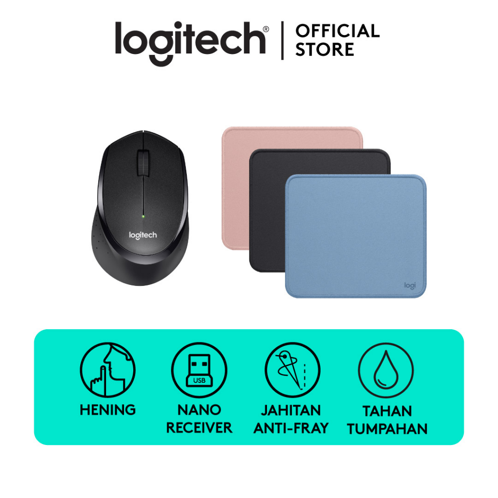 [BUNDLING] Logitech M330 Mouse Wireless Silent Click & Mouse Pad Studio Series Alas Polos Anti Slip