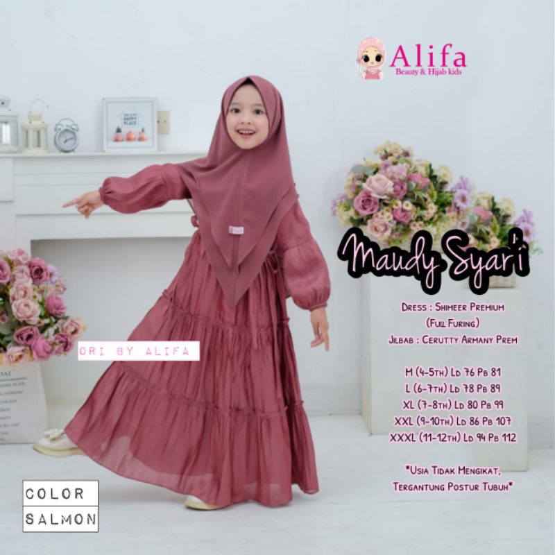 DRESS KIDS MAUDY // Original Alifa Gamis Muslim Anak Shimmer Bordir