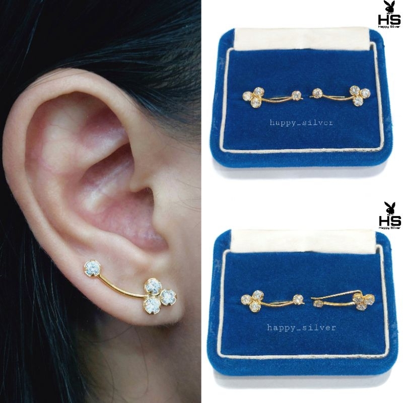 RK ANTING TUSUK PERAK ASLI 925 SILVER LAPIS EMAS -MODEL TUSUK PANJANG PERMATA-PERHIASAN PERAK