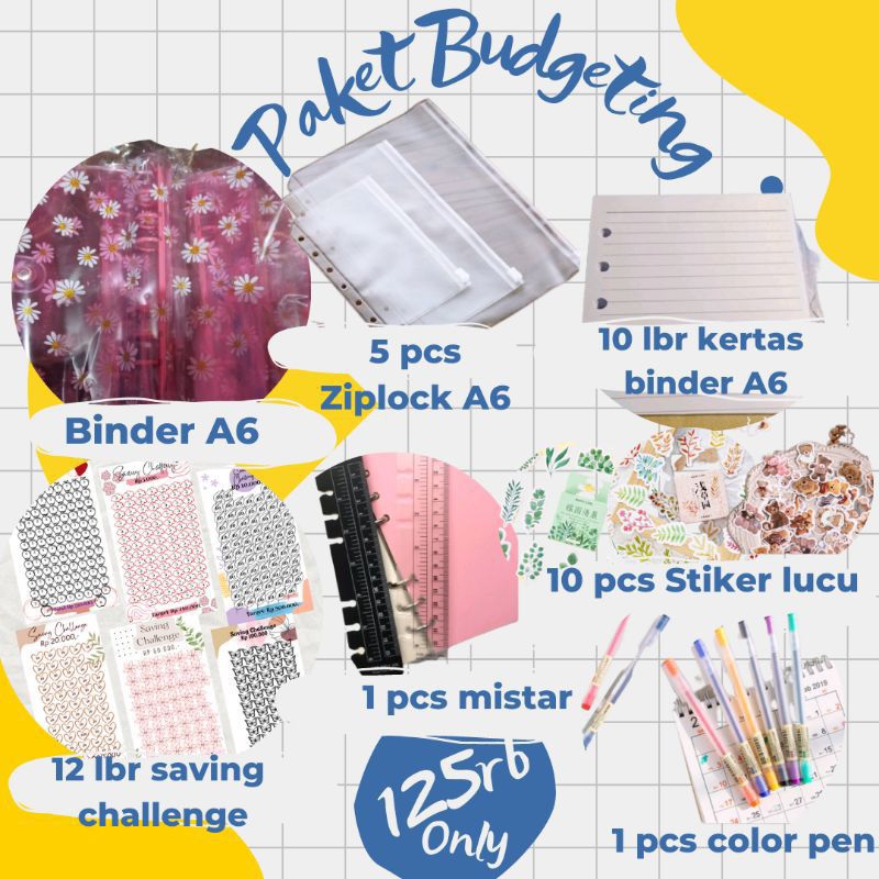 

Paket Binder Budgeting A6 Daisy Kertas Saving Challenge Ziplock A6