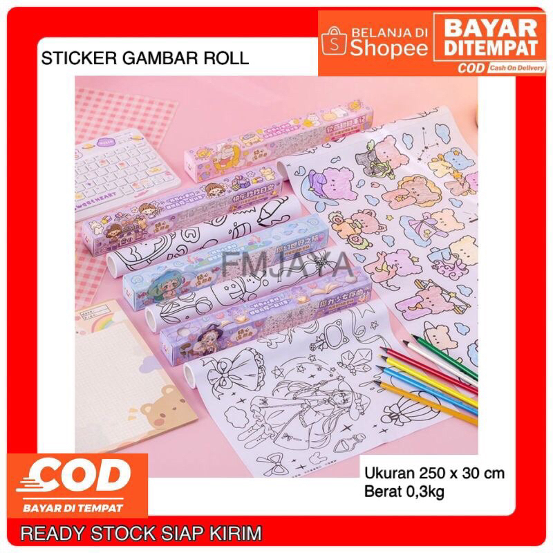 

STICKER GAMBAR ROLL || KERTAS MEWARNAI STICKER ROLL BISA DITEMPEL || DRAWING ROLL STICKER
