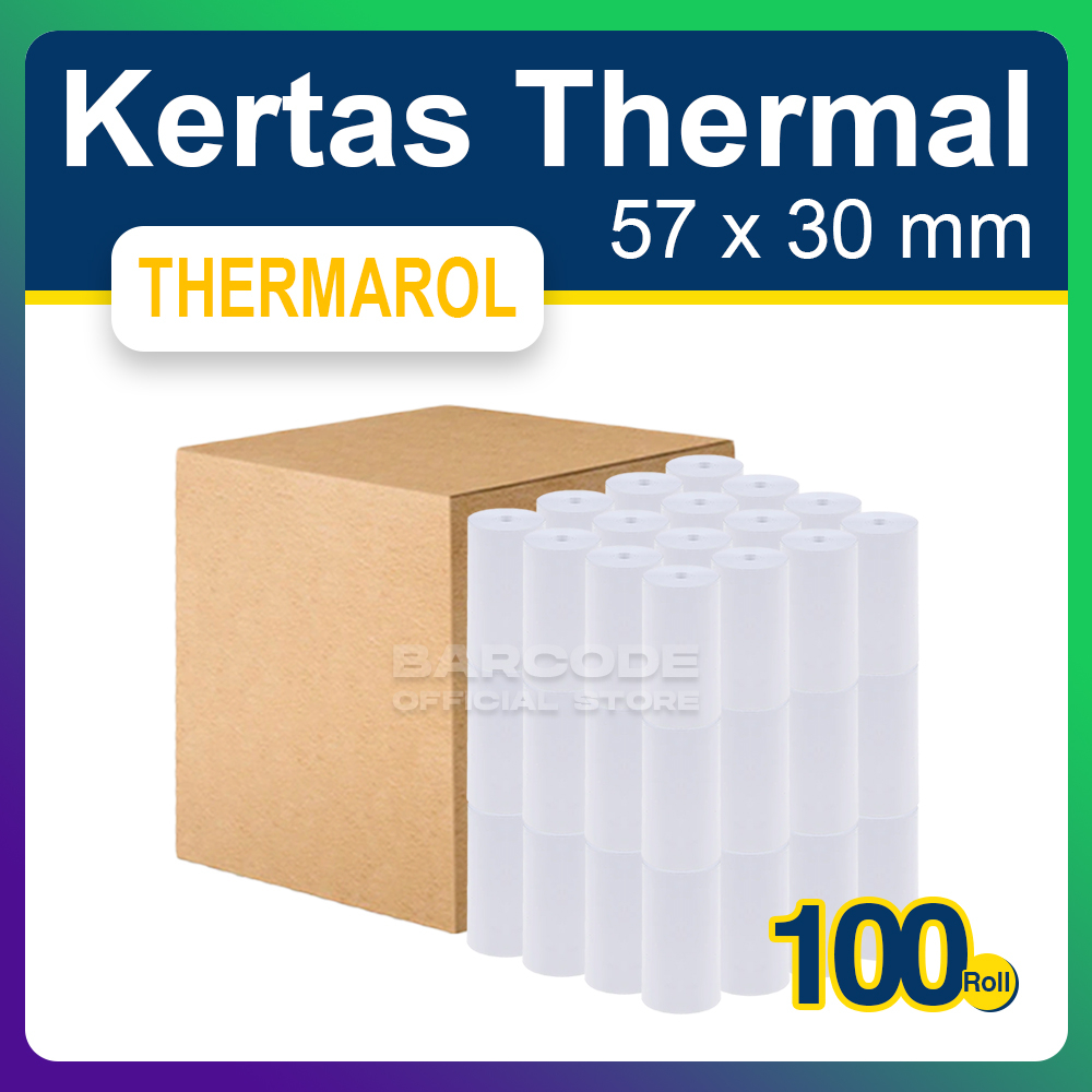 

1 Dus Thermarol 57x30mm / 57x30 / 57 x 30 mm Kertas Struk Kasir Thermal Coreless 100 Pcs