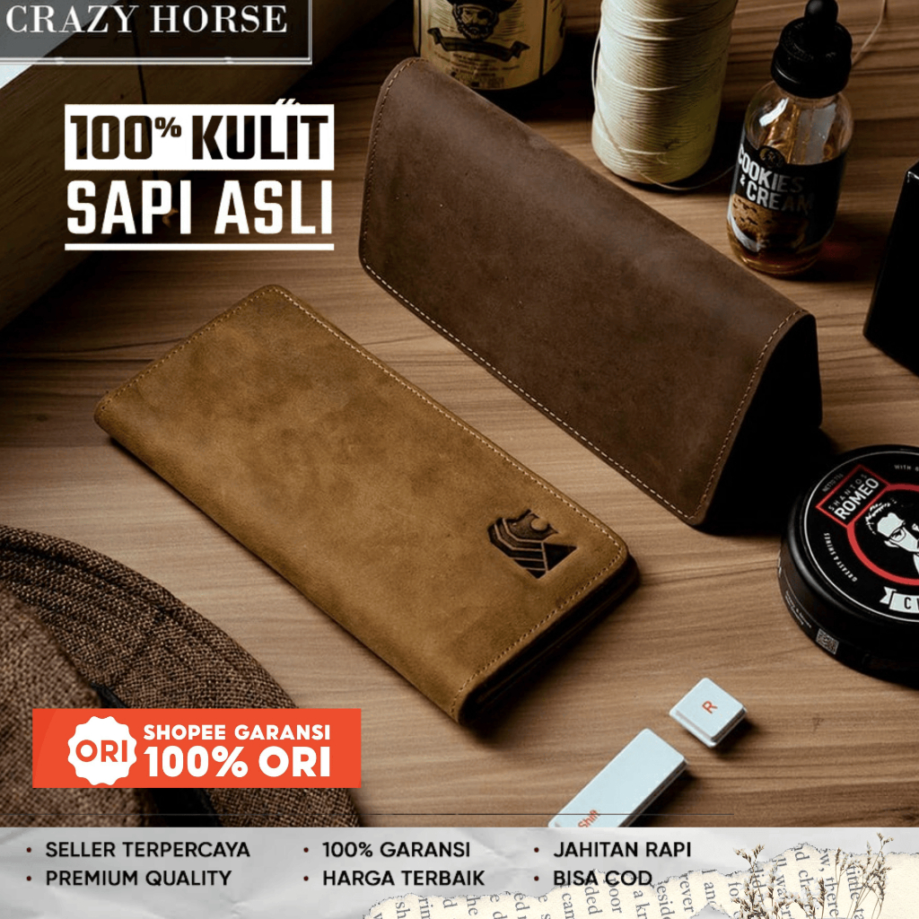 Dompet Panjang Pria Kulit Asli Leather Long Wallet Bahan Crazy Horse Kulit Sapi Asli 100% Premium Or