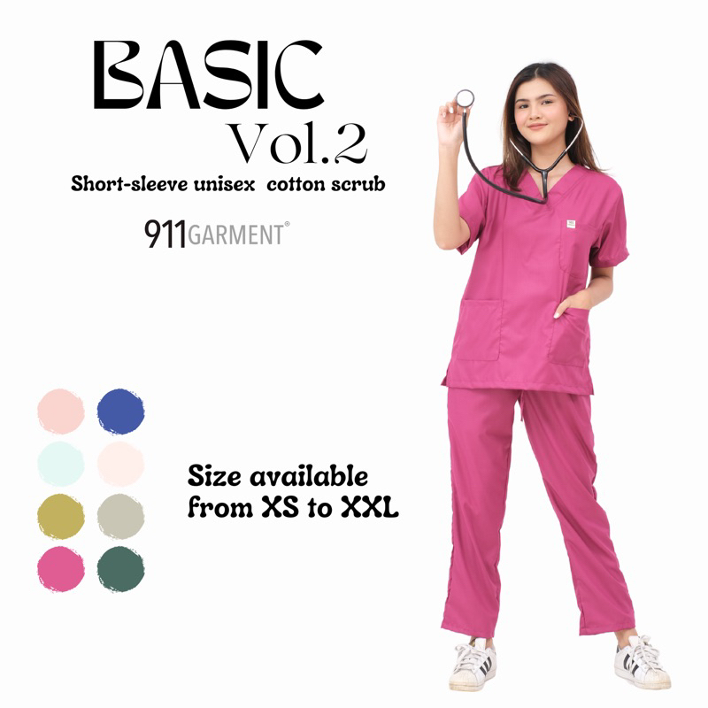911 Garment Basic Series 2 - SET Scrub "AirCotton Blend" Baju Jaga Dokter OK Perawat Nakes Katun Jep