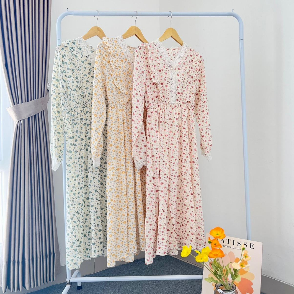 Hybree Karina Midi Dress- Midi Dress Motif Bunga- Tunik Motif Wanita