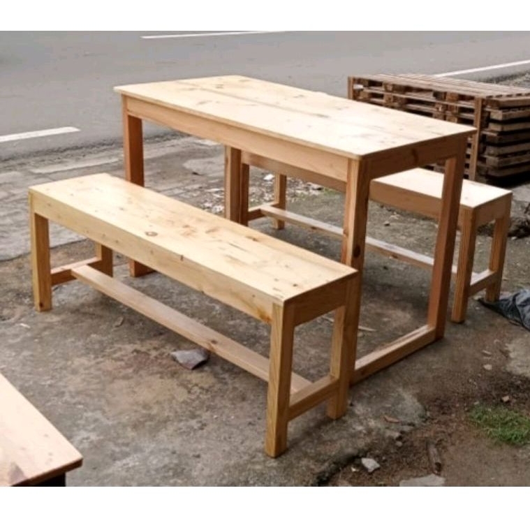 MEJA MAKAN MEJA RESTAURAN KURSI PANJANG  SATU SET (1 MEJA DUA KURSI PANJANG 120X60X75CM)