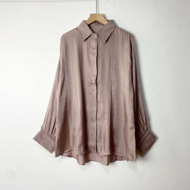 Blouse Shimmer Luna Oversize Premium | Kemeja Silk Wanita