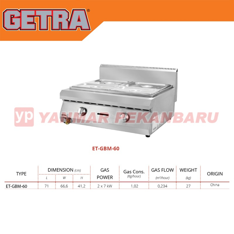 Mesin Pemanas / Gas Bain Marie Counter GETRA ET-GBM-60