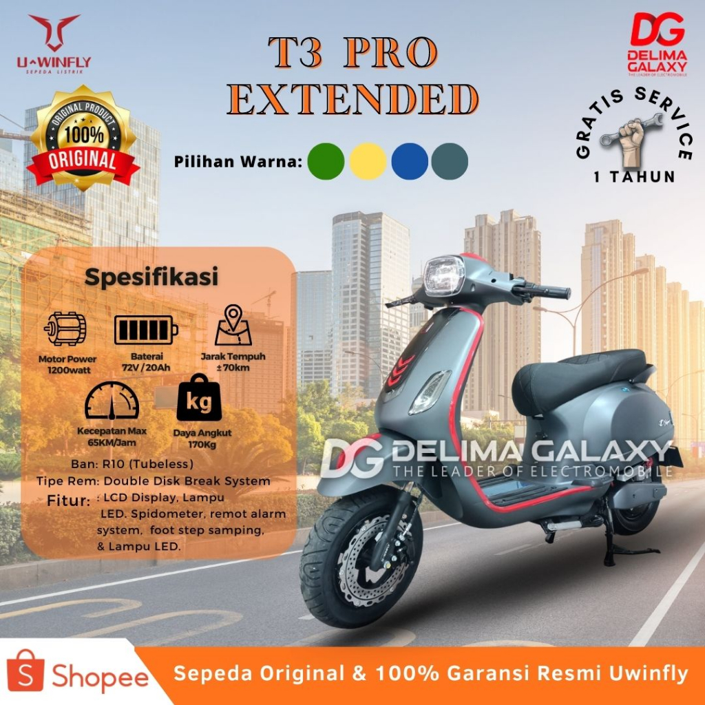 MOTOR LISTRIK UWINFLY T3 PRO EXTENDED / GARANSI RESMI UWINFLY