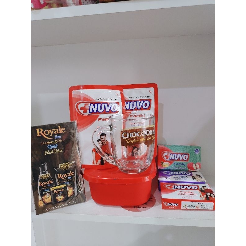 1 paket hemat NUVO dapat 2pc sabun cair + 3pc sabun batang + gelas + lunch box + royale soklin , bin