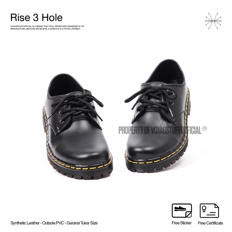 	 Voyagstuffofficial - Rise Sepatu Formal 3 Hole Boots Black Kulit Pria	