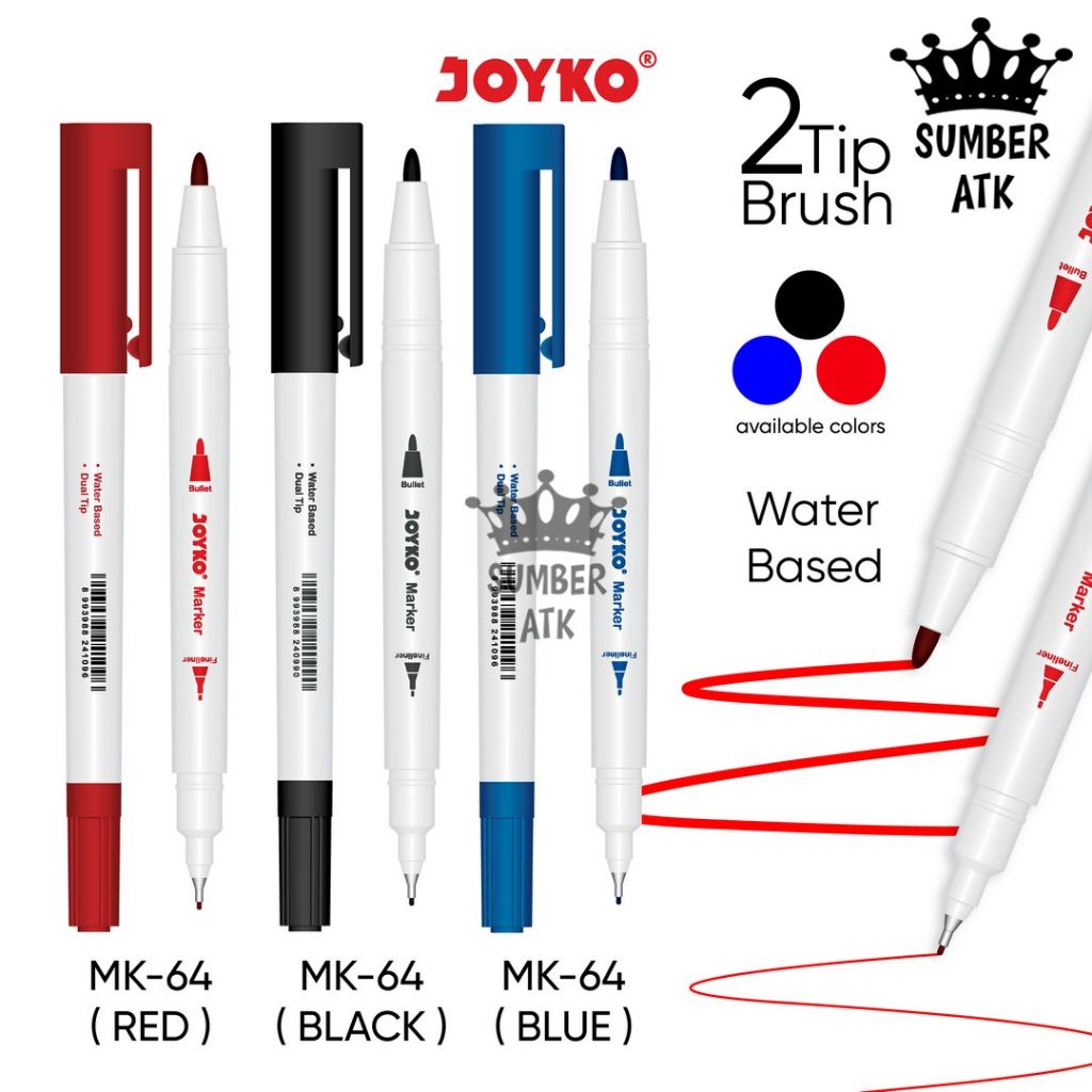 

Color Marker Penanda Spidol Berwarna Joyko MK-64 Black , Blue , Red Dual Tip