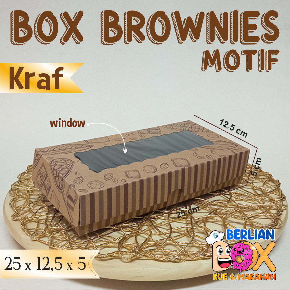 Dus Brownies Motif Box Brownies Kraft Motif 25X12,5X5 /Box Brownies Jendela / Dus Kue Kraft