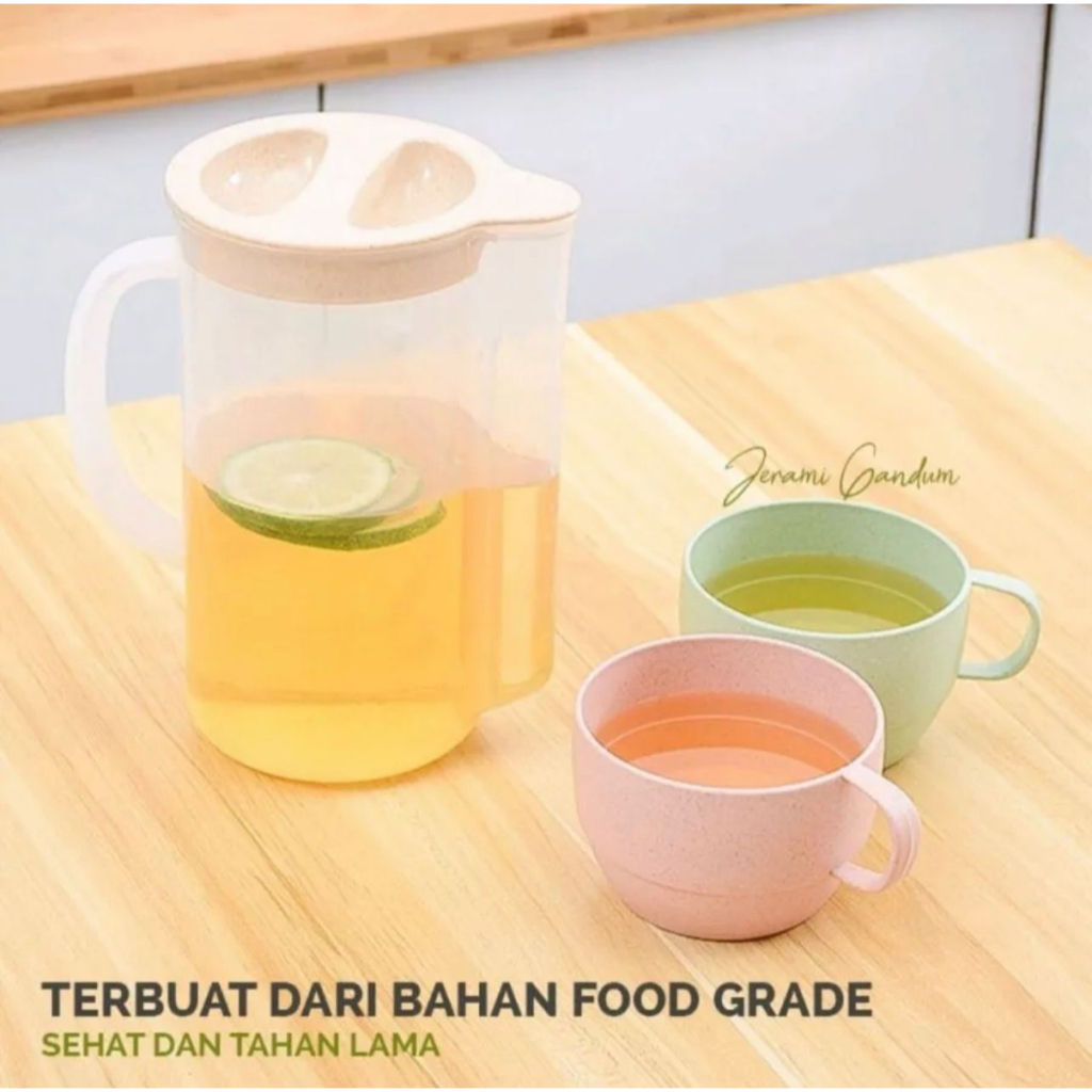 TEKO GELAS JERAMI SET 5 IN 1 BPA FREE FOOD GRADE GELAS SHARING WARNA PASTEL MUG CANGKIR KOPI TEH
